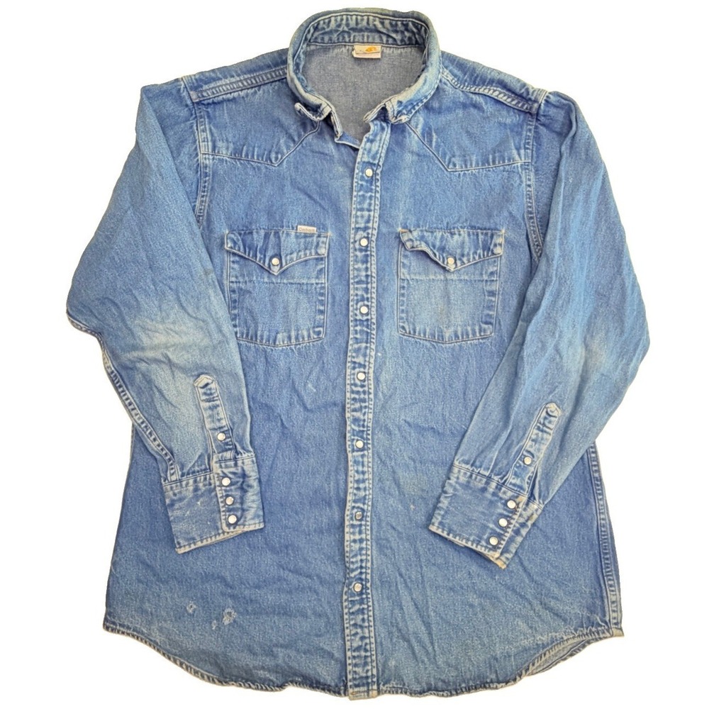 Carhartt S02 DNM Western Denim Snap Shirt Men's XL Blue Work Pearl Snap